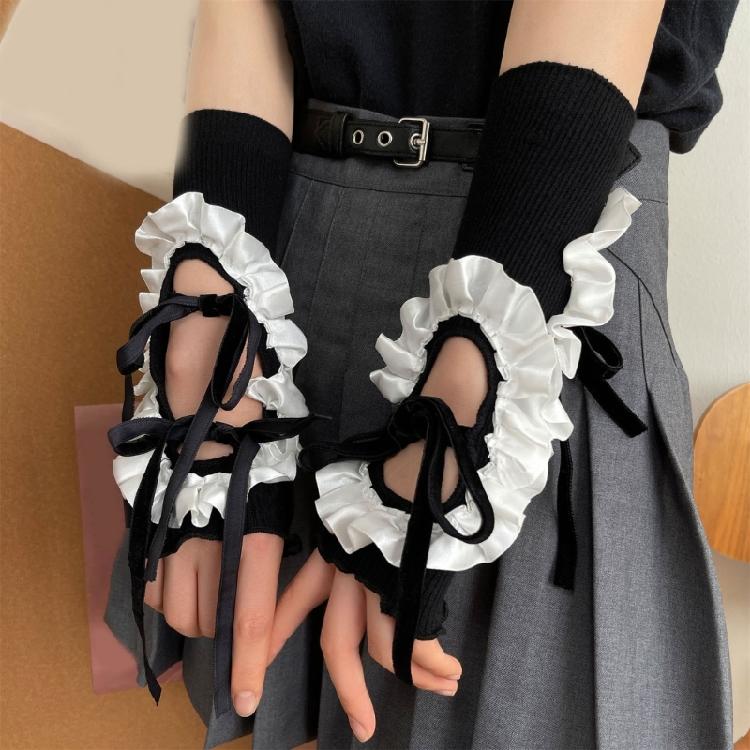 Punk Style Mesh Arm Sleeves Elastic Satins Trim Hollow Design Breathable Gloves For Concerts Daily Wear