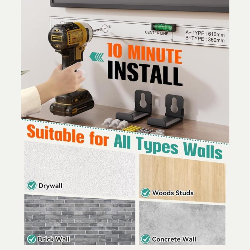 Justerbart djup Väggfäste Soundbar Högtalarfästen, Universell Passform, Högtalarstativ Flytande Fäste Håller Upp Till 30lbs