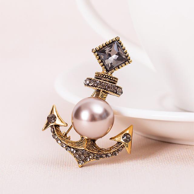 

Ретро хрустальный жемчуг якорь брошь булавки стразы кардиган свитер лацкан брошь роскошные ювелирные изделия броши для женщин аксессуары серый