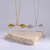 Stainless Steel Geometric Leaf Pendant Necklace for Women Trendy Gold Color Texture Choker Necklace Unique Jewelry Accessories