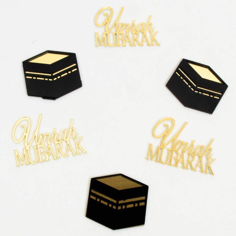 6Pcs/Set Golden Muslim Umrah Mubarak Topper Hajj Mubarak Cake Topper Kit Dessert Cupcakes Decoration Ramadan Decorations