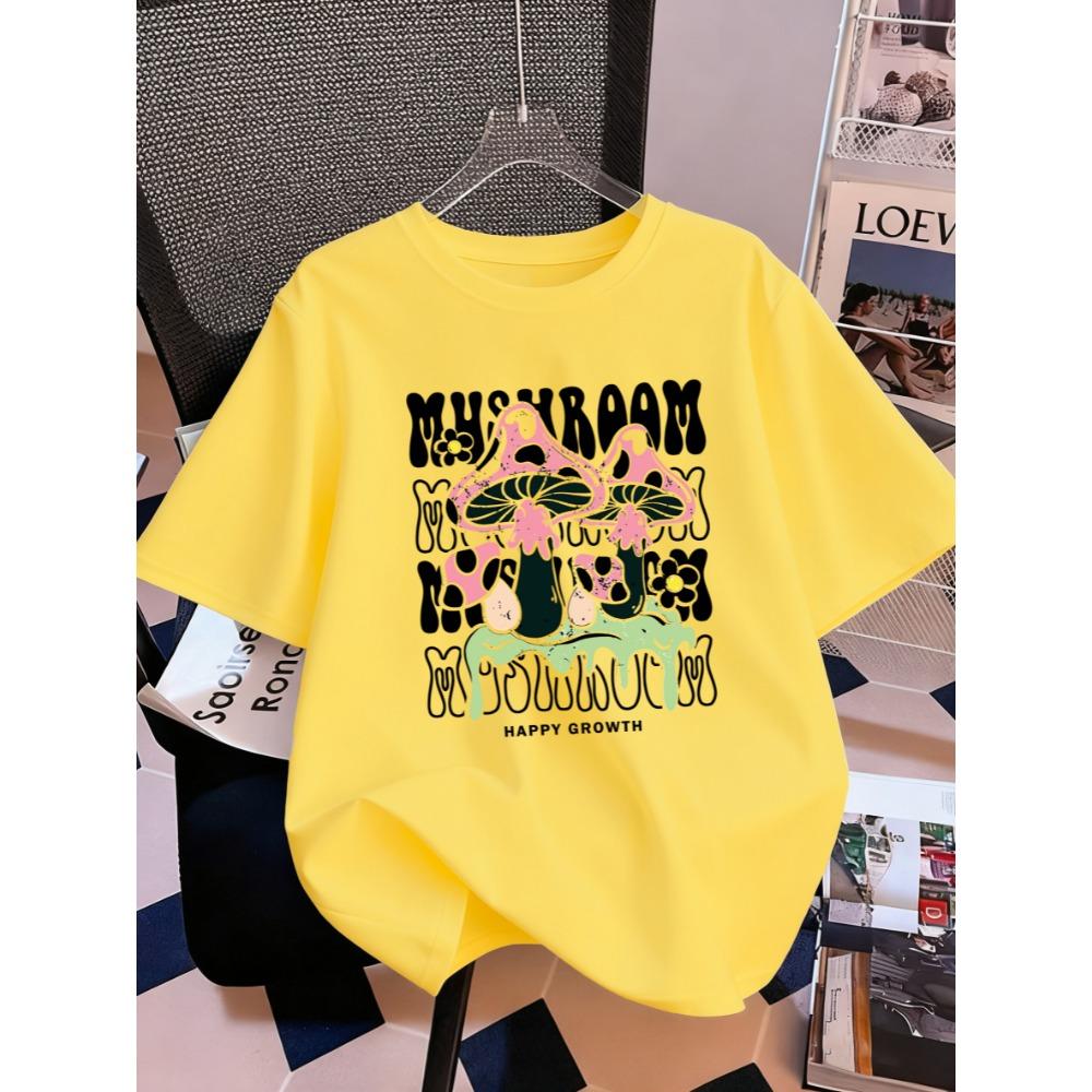 

Creative Mushroom Letter Printing T Shirt Woman O-Neck Loose T-Shirts Women Y2K Soft Short Sleeve Summer Cotton 3XL