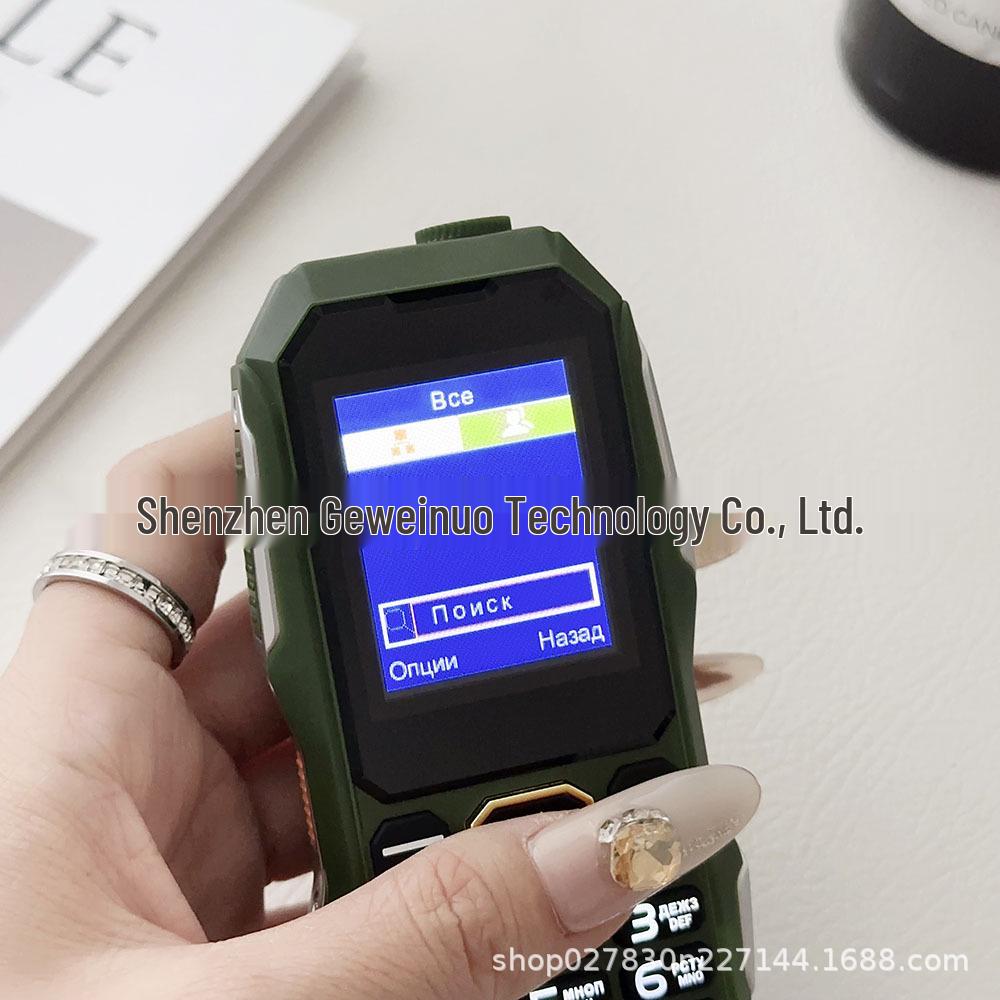 Waterproof, dustproof, shockproof W2021 phone with large battery, loud speaker, big buttons, dual SIM, camera, and multi-language support.