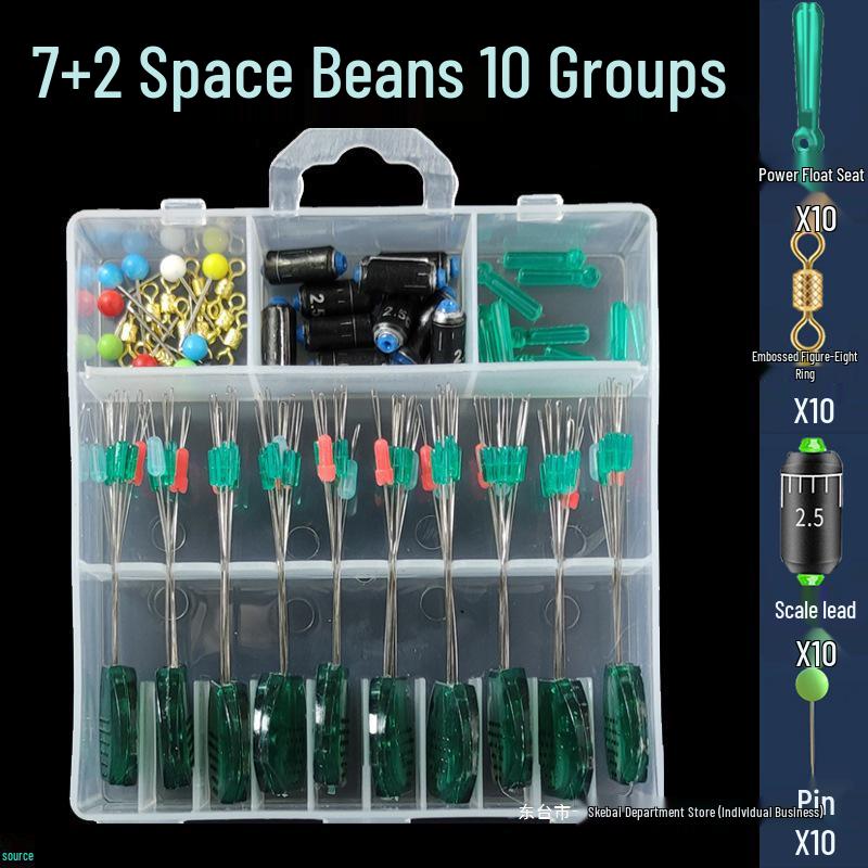 50-teiliges Angelzubehör-Set: Silikon-Space-Beans, Wirbel, Schwimmkörper, Hauptschnur
