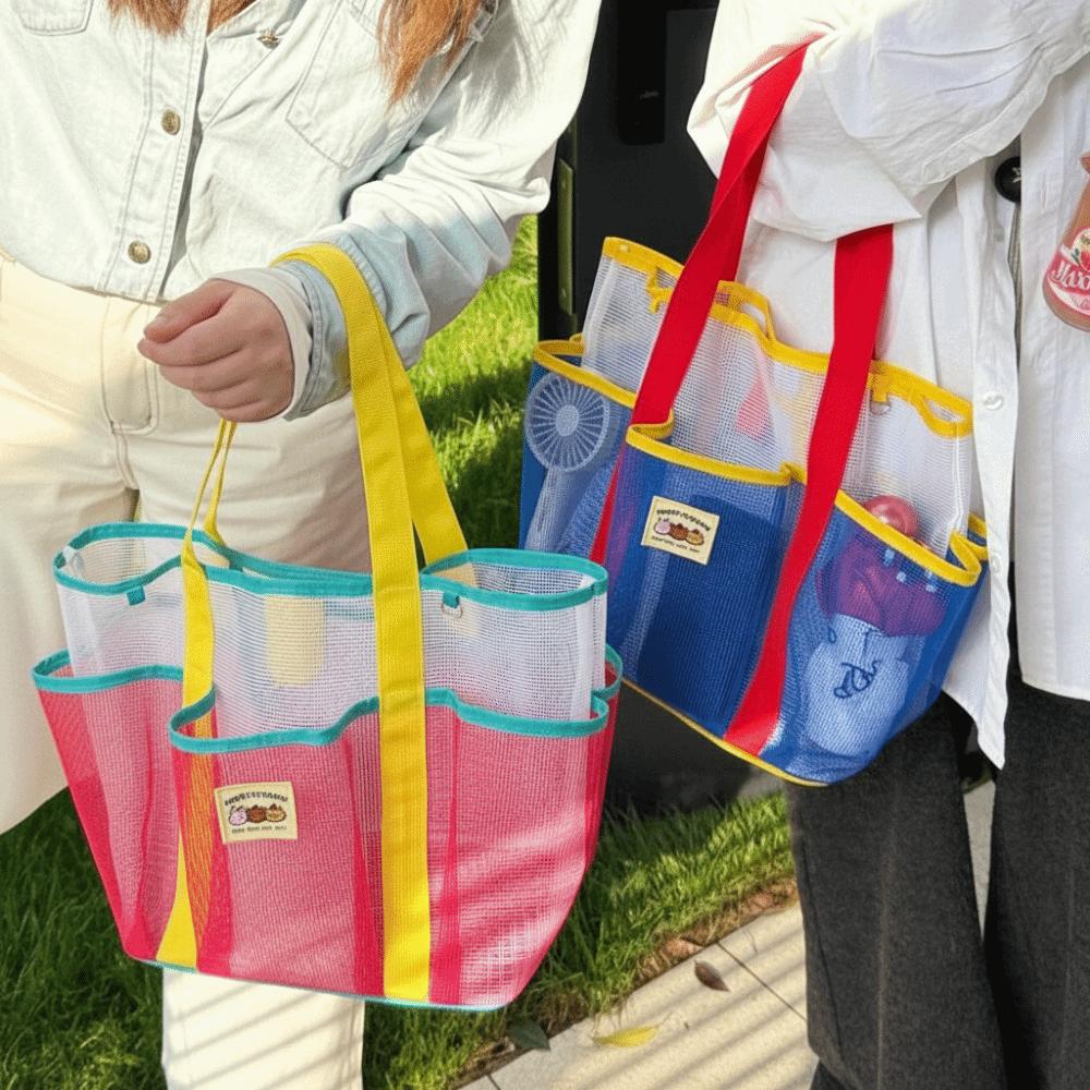 Nylon Swimming Bag Dry Wet Mesh Handbag Soild Color Mesh Beach Bag Shower