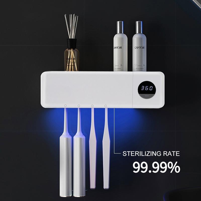 Electric Toothbrush Sterilizer UV Toothbrush Sterilization with 4 Slots Rechargeable Wall Mounted for Bathroom Toothbrush Holder