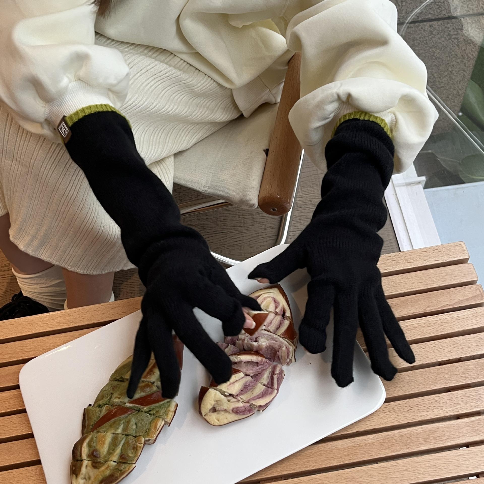 

Красочные вязаные перчатки для зимы Новые корейские Теплые Утолщенные Шерстяные Удлиненные Рукава для Женщин Универсальные и Модные