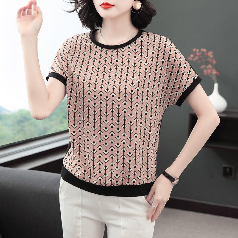 

Новая летняя футболка с короткими рукавами для женщин, прикрывающая живот, женская рубашка для мам среднего возраста, свободный топ с рукавами «летучая мышь» 3XL