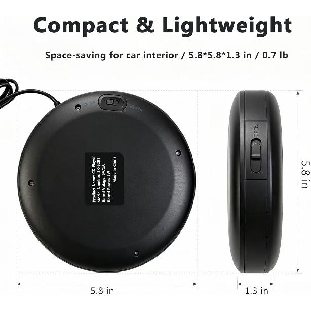Tragbarer CD-Player für Auto mit USB-Anschluss und Bluetooth TX, Externer Auto-CD-Player Plug and Play Verlustfreie Klangqualität