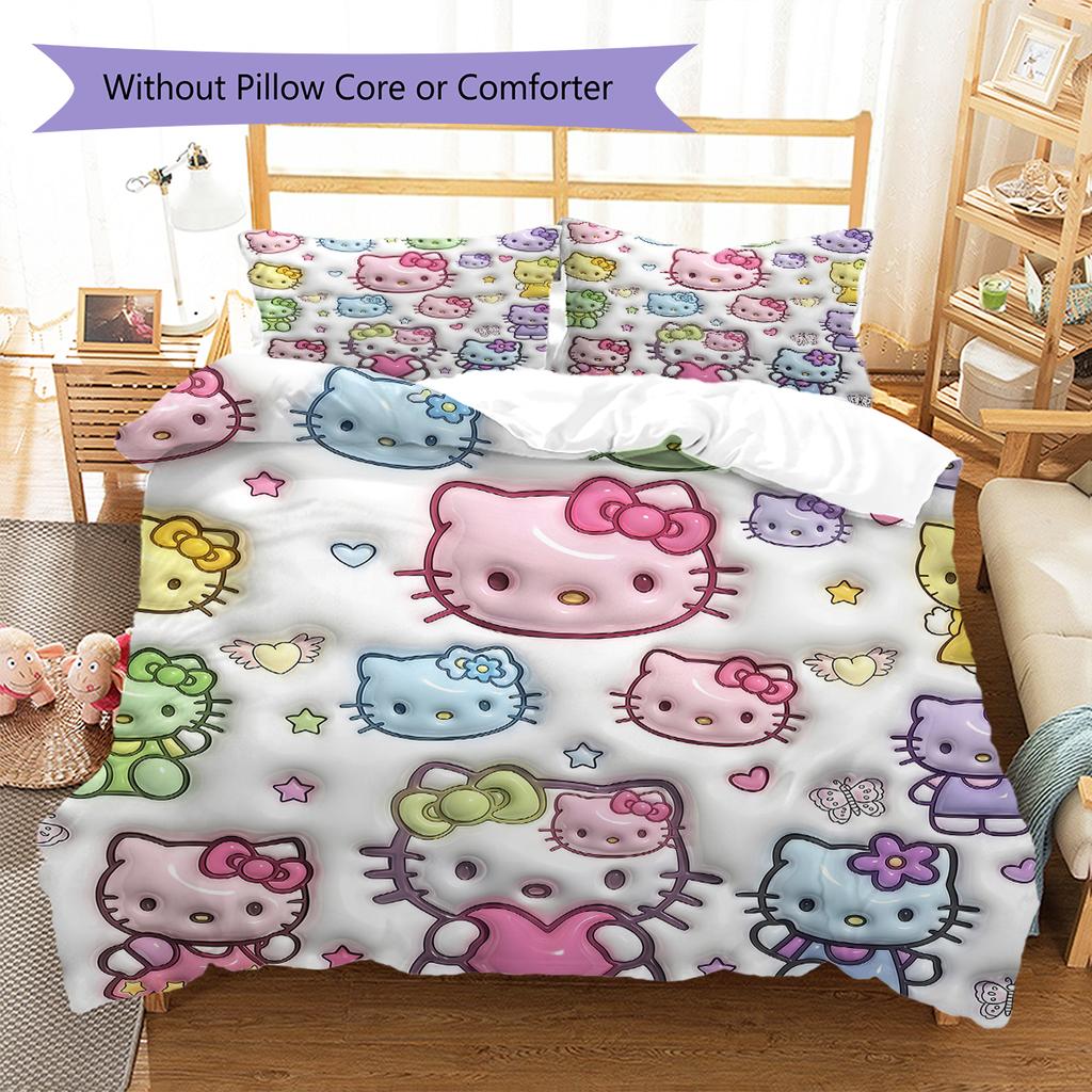 Hello Kitty Cute Pattern Bedding,Quilt Set Quilt Cover Pillowcase Home Birthday Gift(1 * Duvet Cover + 2 * Pillowcase, Without Core)