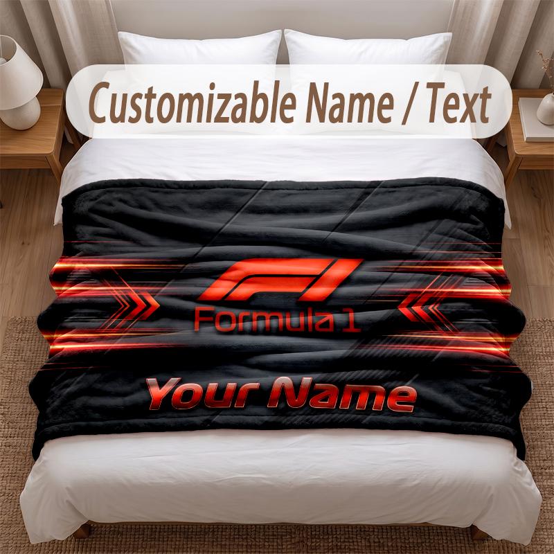 F1 Printed Flannel Blanket Custom Name Text Soft Warm Throw For Bedroom Holiday Gift