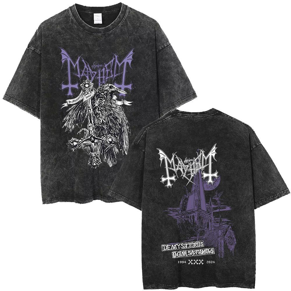 Gewaschenes Vintage Rockband Mayhem De Mysteriis Dom Sathanas Grafik-T-Shirt Herren Damen Retro Death Black Metal Gothic Punk T-Shirts