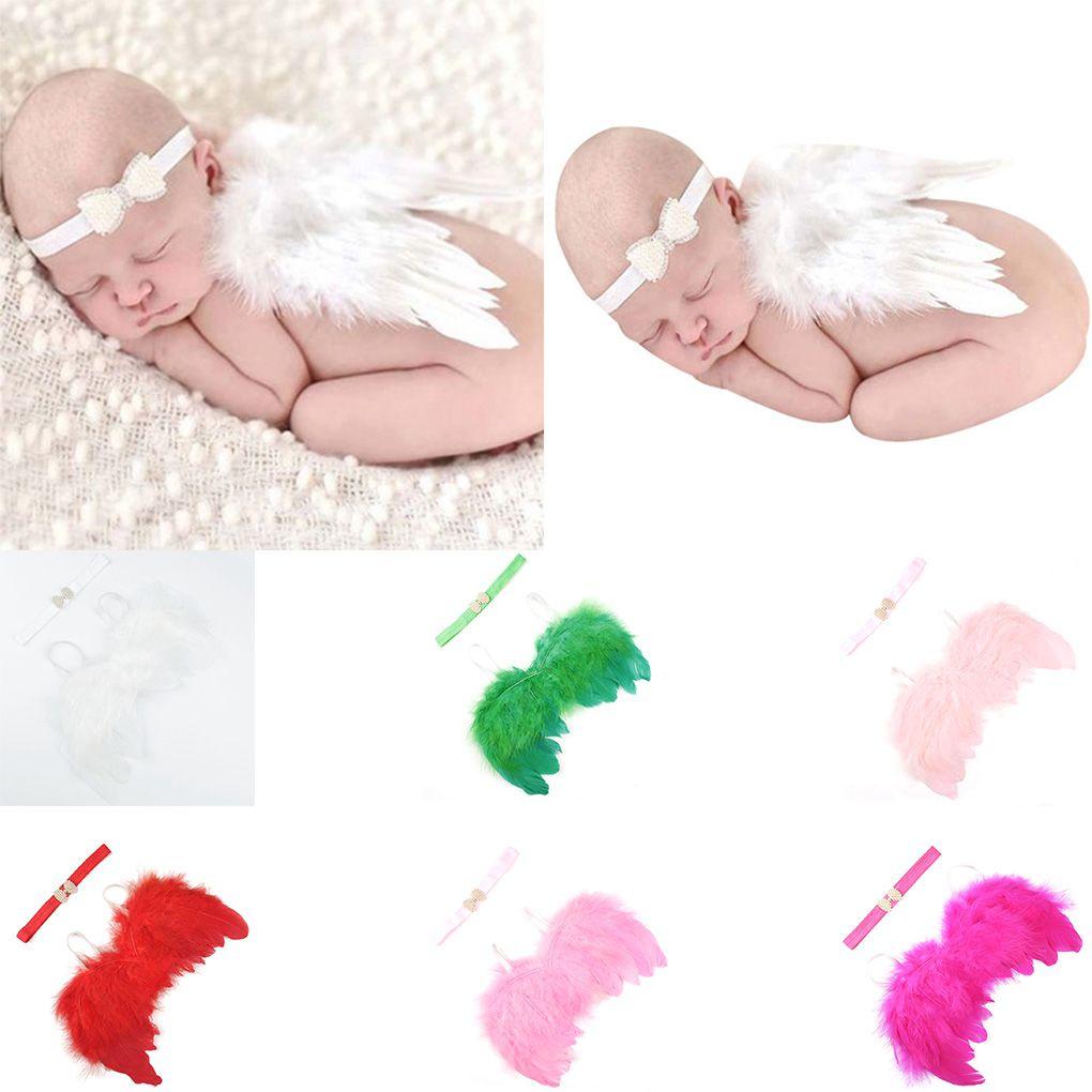 Baby Newborn Angle Wing And Small Bow Headband Photograph Prop Pearl Bow Headband Photograph Prop Suit Infant Clothes Suit