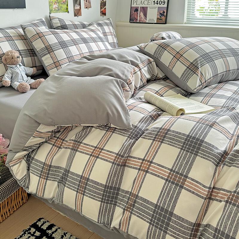 Washed Cotton Plaid Duvet Cover Bedding Set