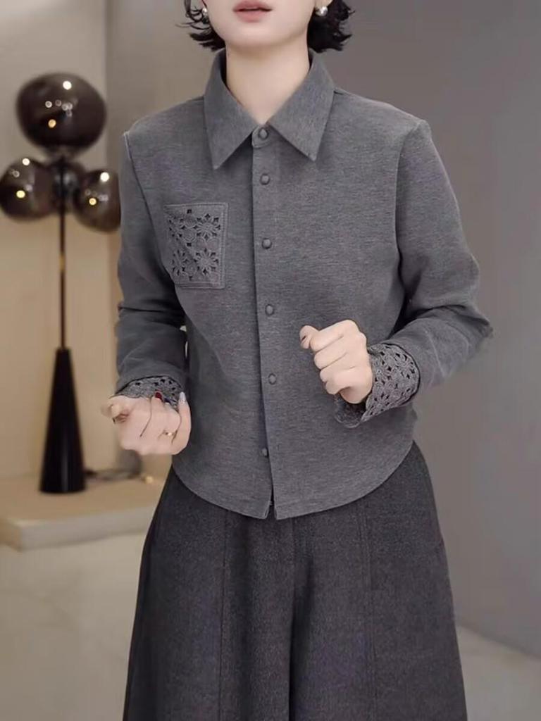 Double-Sided Velvet Lace Lapel Cardigan: Solid Color, Long Sleeve Women's Autumn/Winter Top