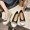 Flache Schuhe für Damen, Sommer und Herbst, Perlenkette, Patchwork, gestrickt, leicht, Slipper, atmungsaktiv, weich, bequem, flach