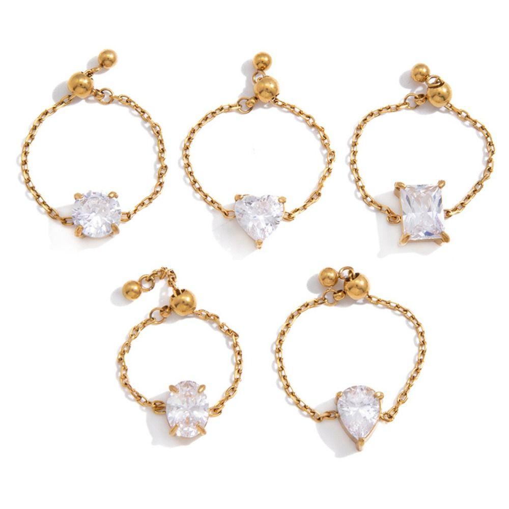 Exquisite Adjustable Chain Ring Elegant Women Link Chain Ring Delicate Finger Jewelry Party