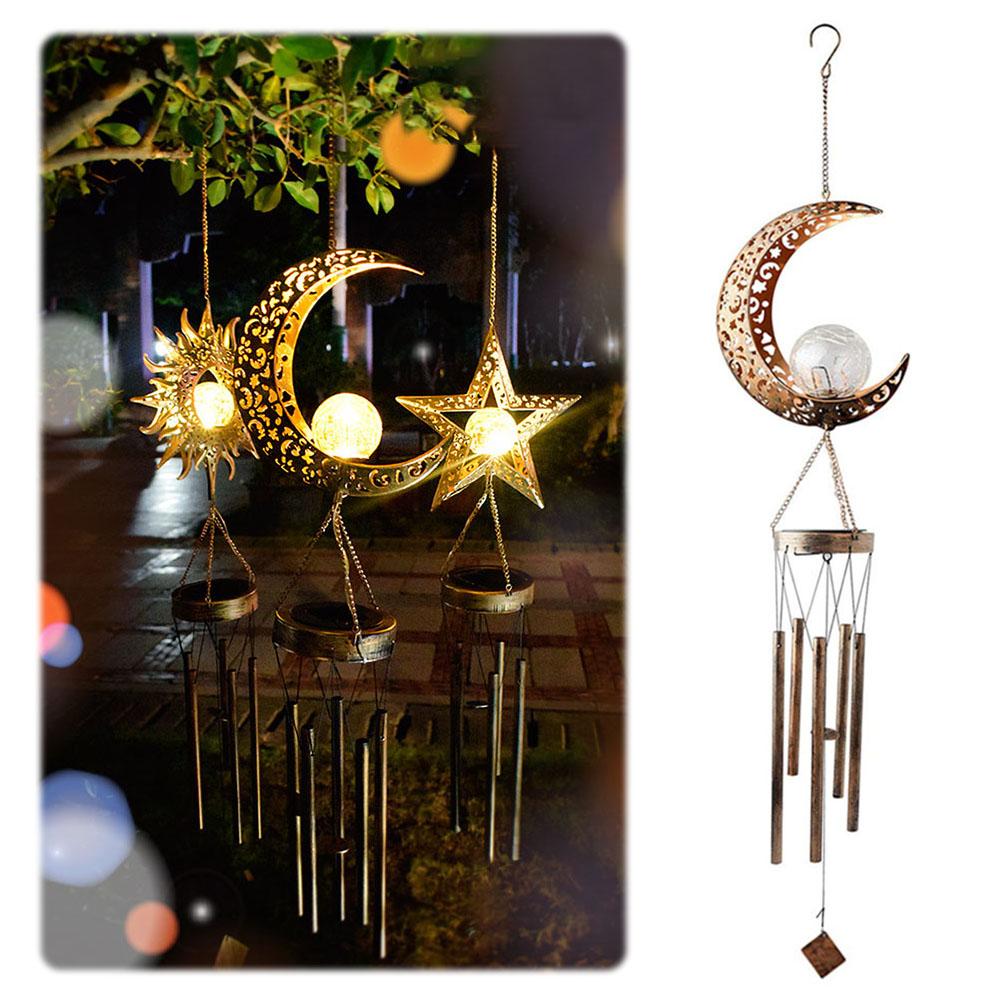 Solar Mond Windspiele Metall Mondspiele mit Knisterglaskugel Outdoor Hängende Dekoration Mond Windglocken Licht Partygeschenke