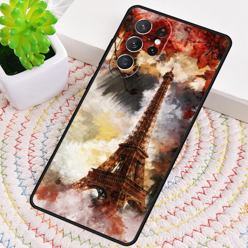 Oil Painting Paris Eiffel Tower Silicone Phone Case For Samsung Galaxy note 10 pro S26 S25 S24 S23 S22 S21 Plus Ultra Capa Cover