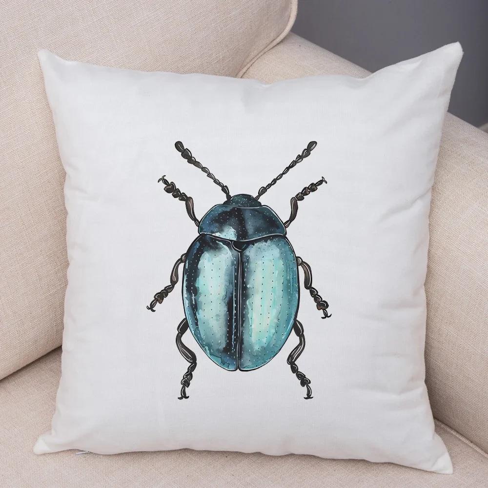 Insect Beetle Collection Pillow Case Both Sided Decor Cartoon Animal Print Cushion Cover Soft Plush Pillowcase for Sofa Home Car