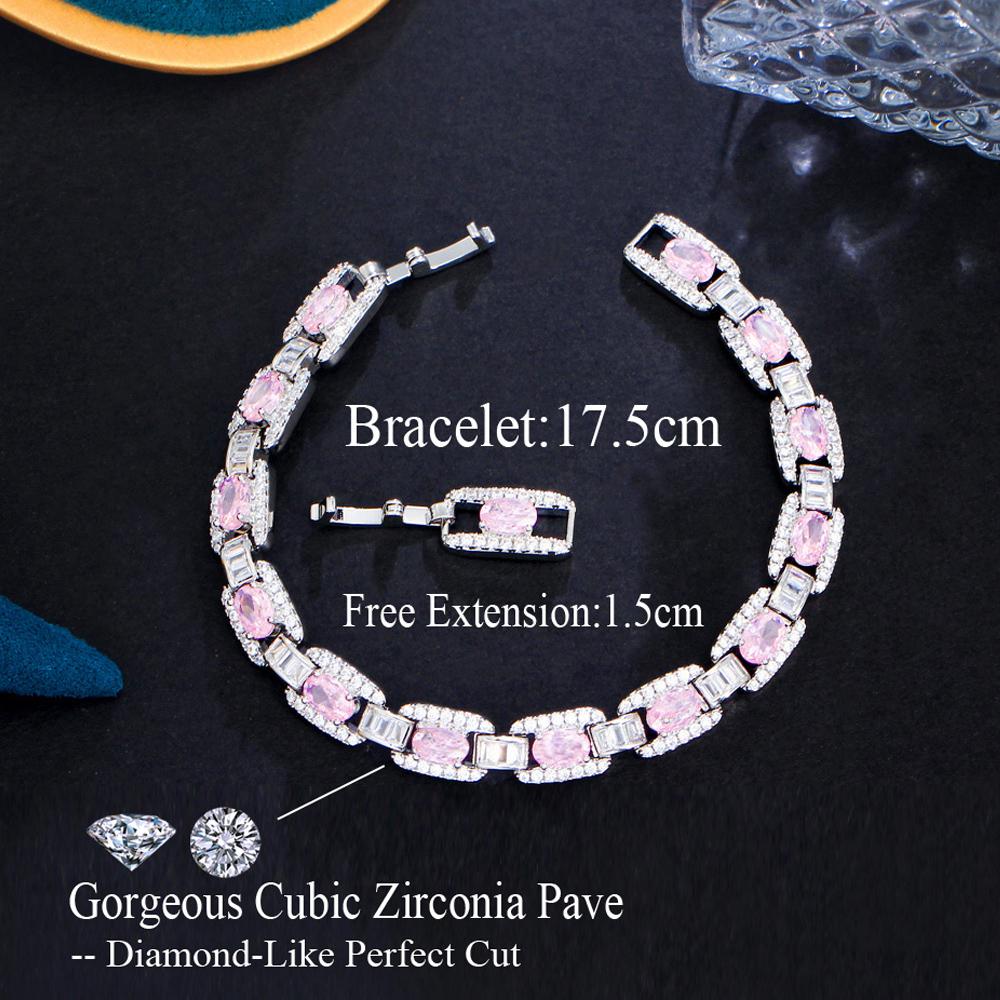 ThreeGraces Shiny Pink White Cubic Zirconia Bridal Wedding Cuban Chain Bracelet for Women New Trendy Party Costume Jewelry BR265