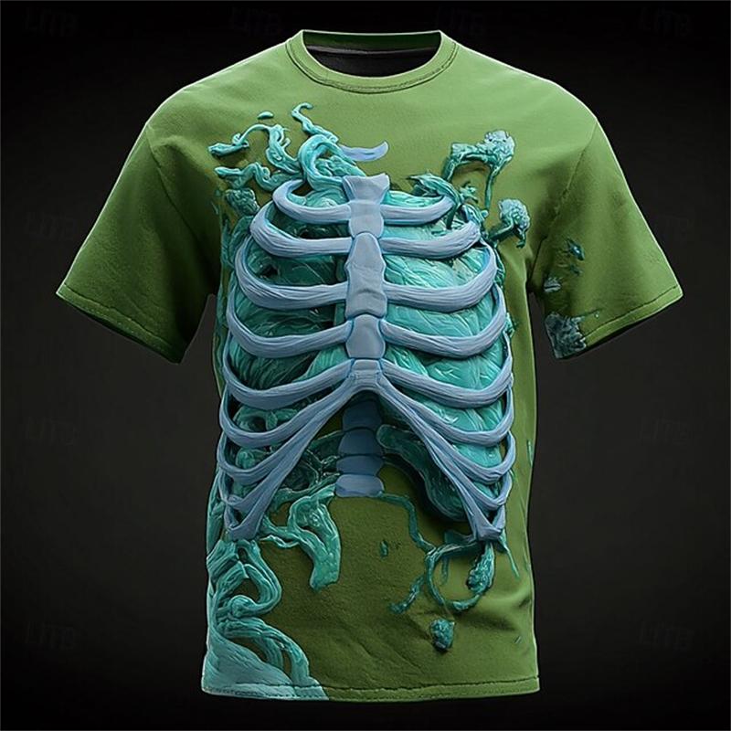 Halloween New t shirt for man Short-sleeved Men's Lava Pattern Short-sleeved Loose Round-neck T-shirt Breathable Lightweight Top