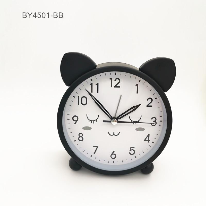 Bear Short Eared Clock Cartoon Clock Face Children's Alarm Clock   Metal Table Clock Student Clock Silent Night Light