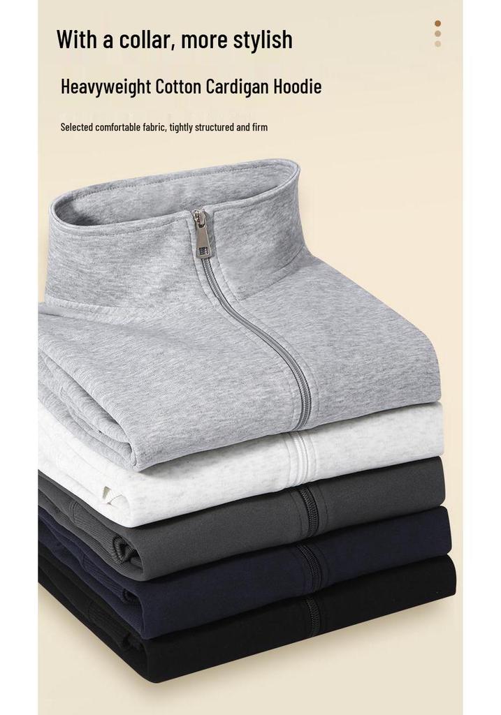 Unisex American Heavyweight Stand Collar Hoodie Jacket: Trendy Autumn/Winter Loose Fit