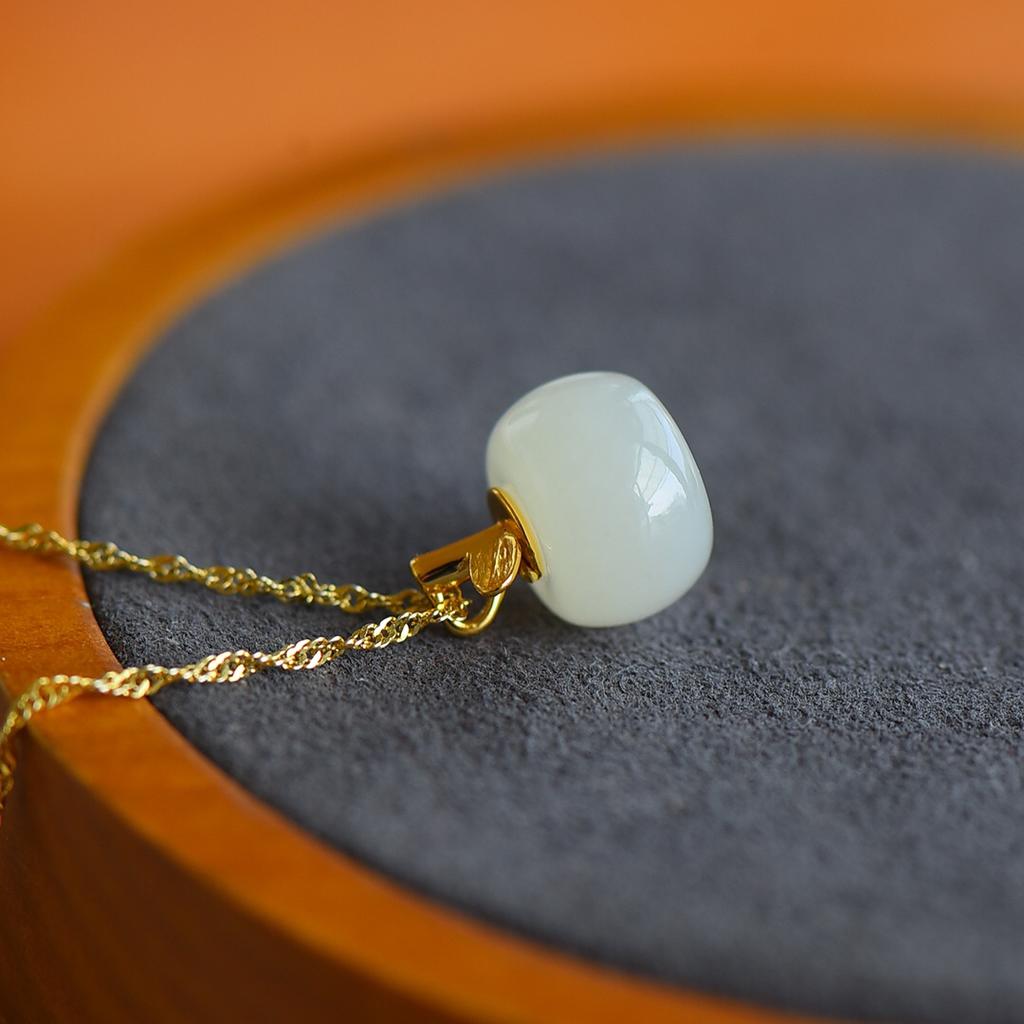 Hotan Jade S925 Silver Ping An Fruit Pendant Necklace for Women