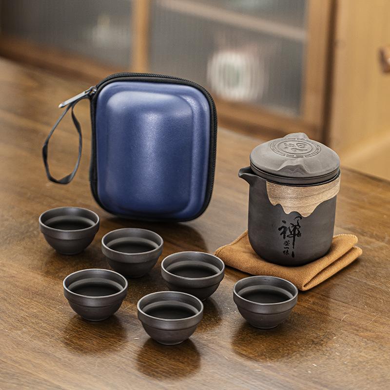 Travel Tea Set, Purple Sand Express Cup, One Pot, Six Cups, Outdoor Tea Maker, Camping Kung Fu Teapot, Simple Tea Cup