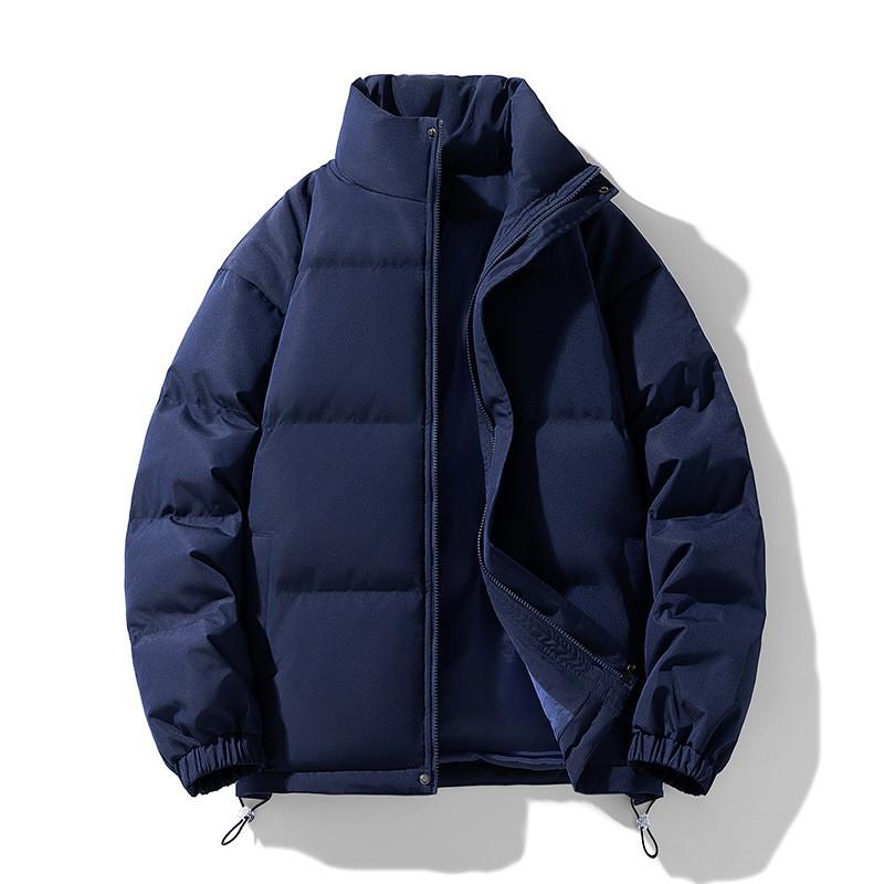 Unisex Solid Color Stand Collar Puffer Jacket Winter Thick Warm Casual Loose Fit Hoodless Down Alternative Coat