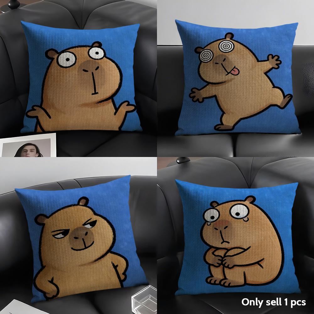 Cute Kicapara Cartoon Cushion Cover Natural Linen Organic Fabric Double-Sided Printing Sofa Home Decor Gift Pillow Case