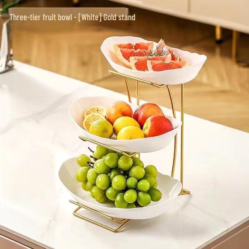 

Современная трехъярусная тарелка для подачи фруктов и закусок с золотой подставкой
