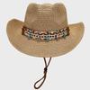 Bohemian Straw Sun Hat Women Summer Breathable Foldable Sun Protection Western Cowgirls Hat Ethnic Style Holiday Beach Caps