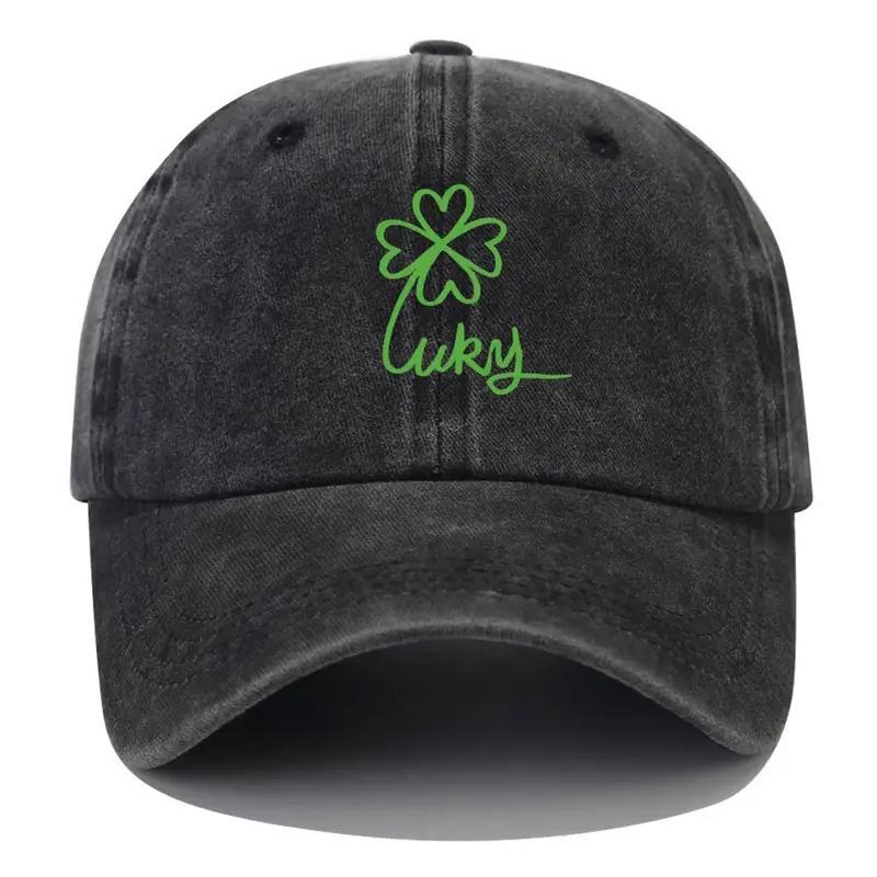 Men Women'S Baseball Cap Vintage Washed Dad Hat Lucky Clover Embroidered Adjustable For Daily Casual And Outdoor Activities