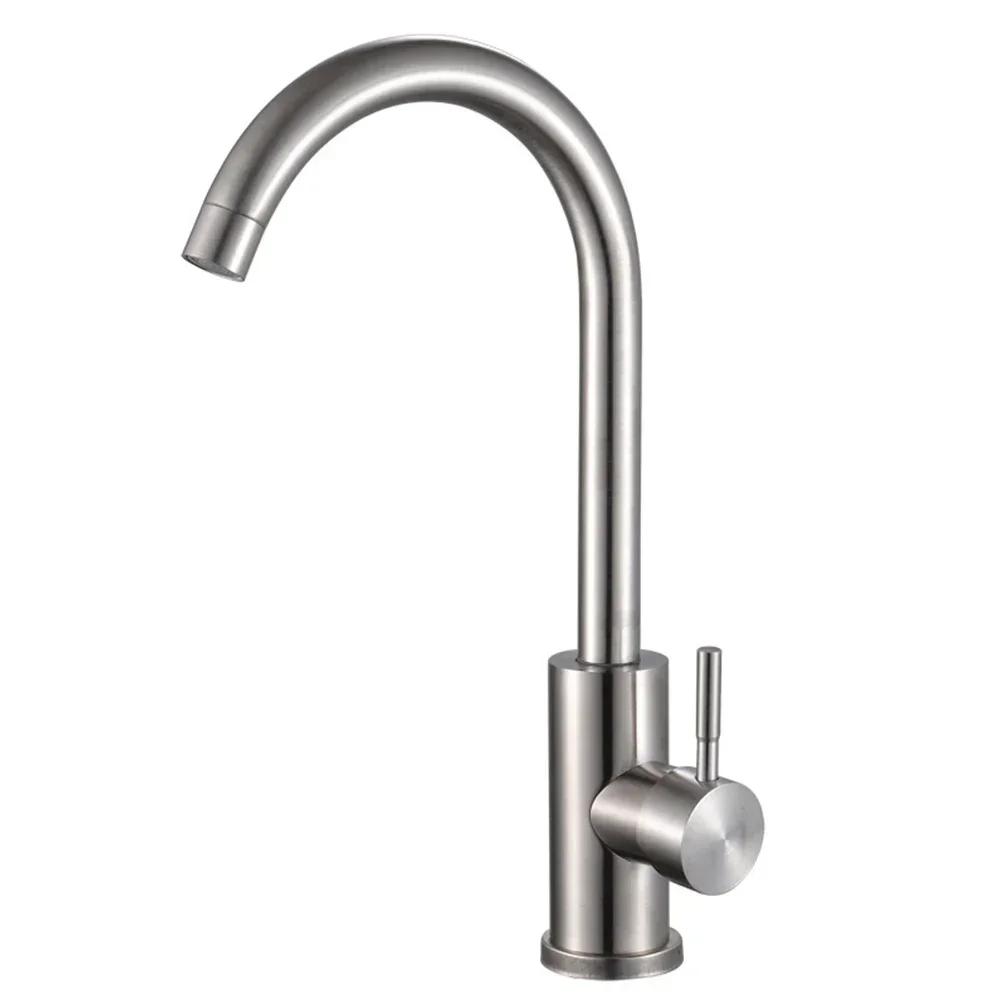 Kitchen Water Faucet 304 Stainless Steel Sink Faucets Cold And Hot Mixer Tap Bathroom Basin 360 ° Rotation Single Handle Taps