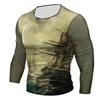 Retro Style 3D Guide Printed Men's Casual Round Neck Long Sleeved T-shirt