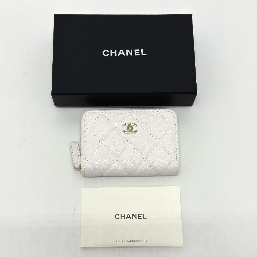 CHANEL AP0216 Matelasse Mark Classic zip coin purse Caviar Leather White Unused