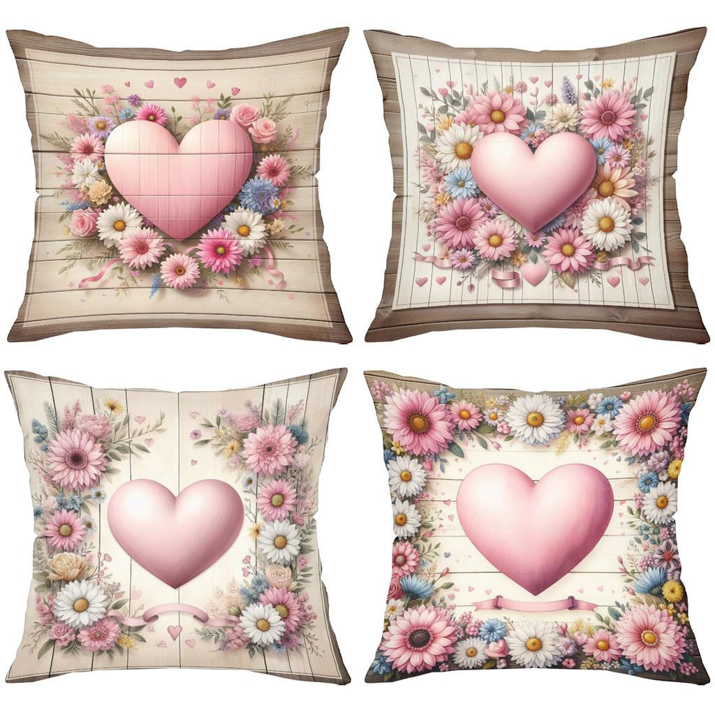 Floral Heart Patterned Cushion Covers for Home Decor Polyester pillowcase, sofa decorative cushion cov Headboard Pillow