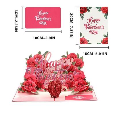 High Quality Romantic Theme 3D Rose Card Pop-Up Mechanism Flower Design Rose Couple Card 3D Anniversary Card Wedding Celebration