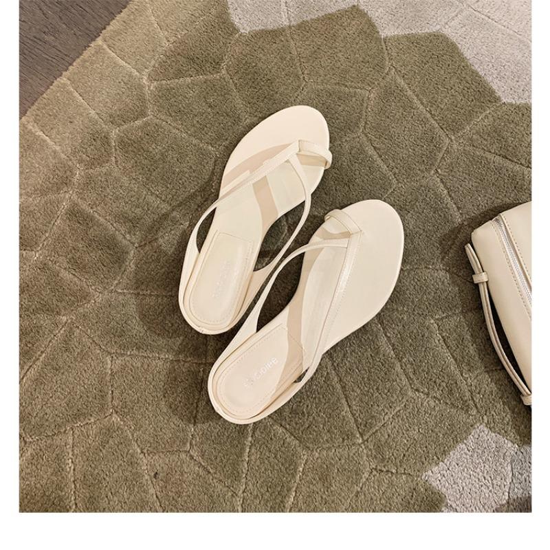 Sheepskin version temperament set toe slippers women's summer wear minimalist thin strap round head thick heel cool slippers