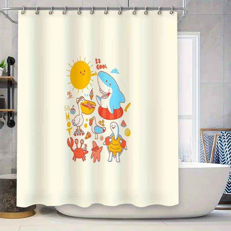 

Ocean Cute Sea Animals Kids Bathroom Shower Curtain Blue Whale Dolphin Fish Pattern Decor Waterproof Home Textile W60H190(CM)-1 Pcs