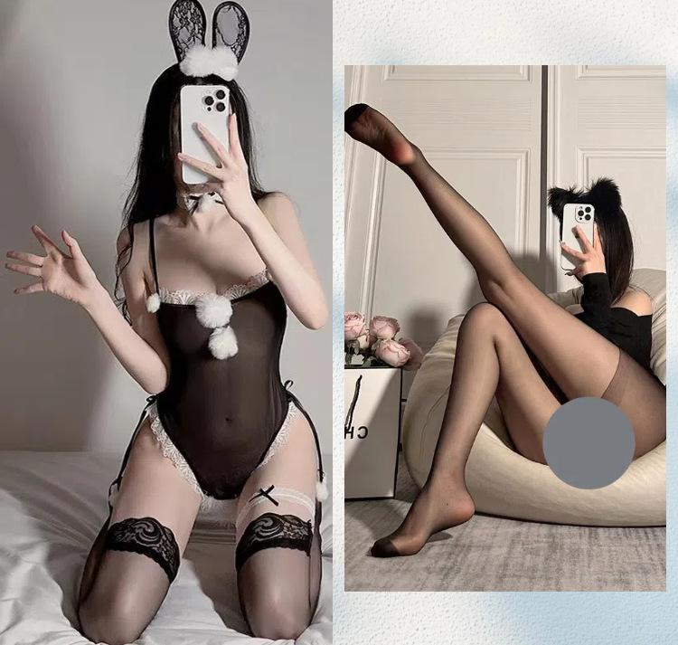 New sexy underwear female cute free open bunny sexy uniform temptation perspective one-piece suit
