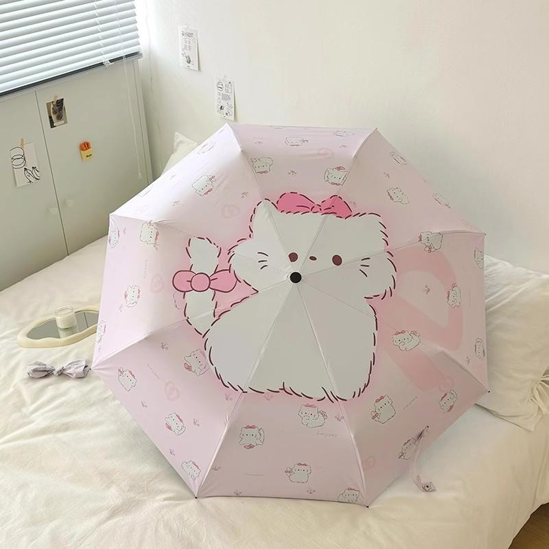 

Cute pink kitten folding umbrella sun protection and UV rain dual-purpose sun umbrella student portable sunshade 8K