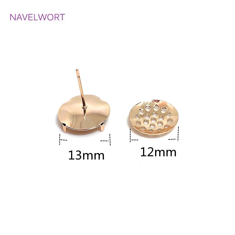 14K Gold Plated Combinable Round Stud Earring S925 Sterling Silver Needle Mesh Earrings Setting DIY Jewelry Making Findings