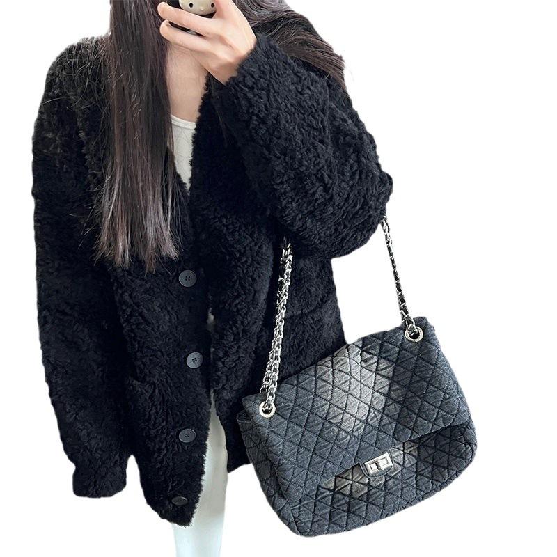 Winter Collar with Cotton Imitation Lamb Fur Coat Feeling Thickened Wool Coat Women's Cotton Coat Loose