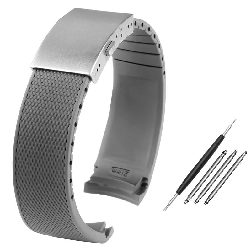 21mm Curved End Rubber Watchband for Longines Conquest HydroConquest L3.781 642 742 782 Sports Diving Silicone Blue Watch Strap