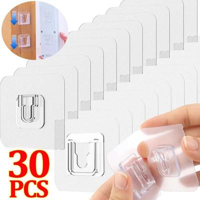 1-30 шт. Самоклеючі настінні гачки Прозорий двосторонній гачок для кухні Ванна кімната Вішалка для зберігання Вилка Присоска Тримач Домашній органайзер
