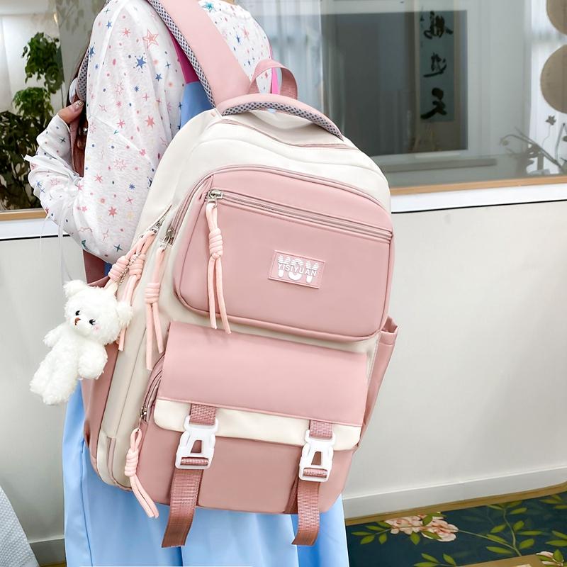 Large Capacity Backpack Student Lightweight Schoolbag Color Contrast Backpack