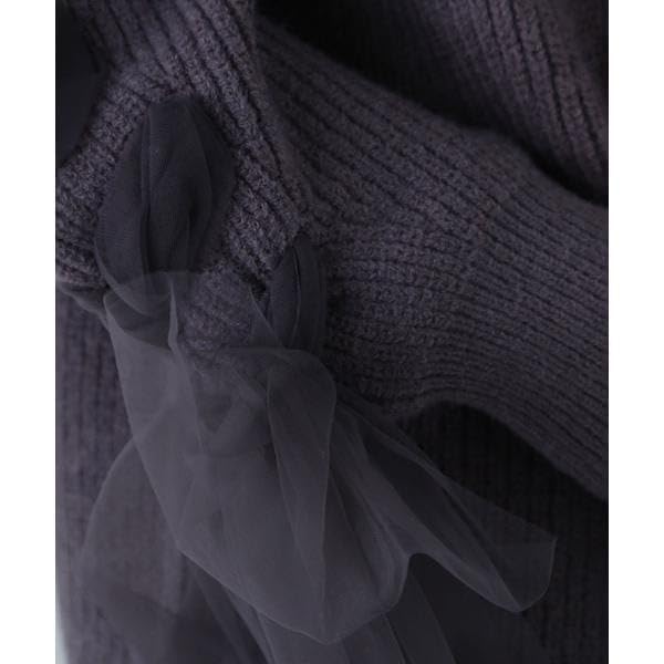 Natural Beauty Basic Ribbon Sleeve Knit Charcoal Women's Lace-Up Sweater,